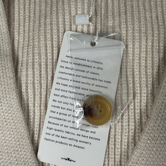 Lillusory Cardigan Sweater Womens Large Beige Button Front Ribbed Knit Pullover - Picture 4 of 11